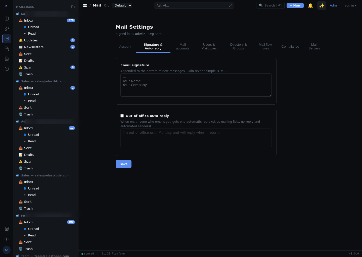 Signature and auto-reply settings