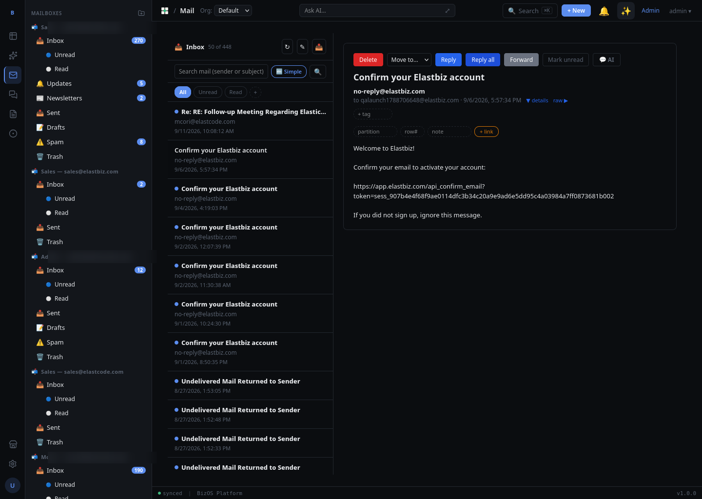 Reply / Reply all / Forward actions on an open message